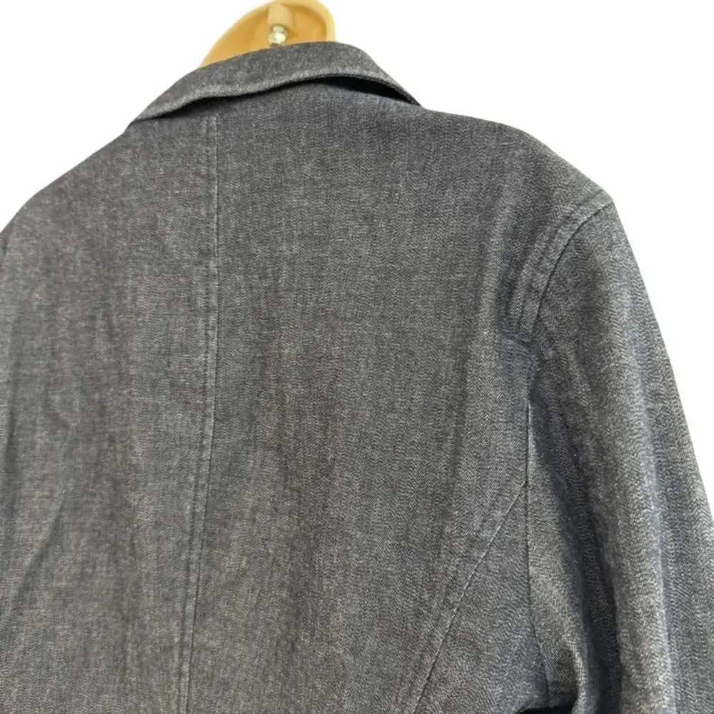 LL Bean Womens Denim Blue Jean Blazer Jacket Lined Stretch Cotton sz 12 Petite